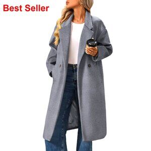 Wool Blend Peacoat Double Breasted Notch Lapel Oversized Long Coat